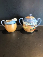 Vintage Lusterware Porcelain Creamer & Covered Sugar Bowl Made in Japan