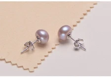 925 Sterling Silver Genuine Freshwater 3-12mm Pearl Stud Earrings Gift Love