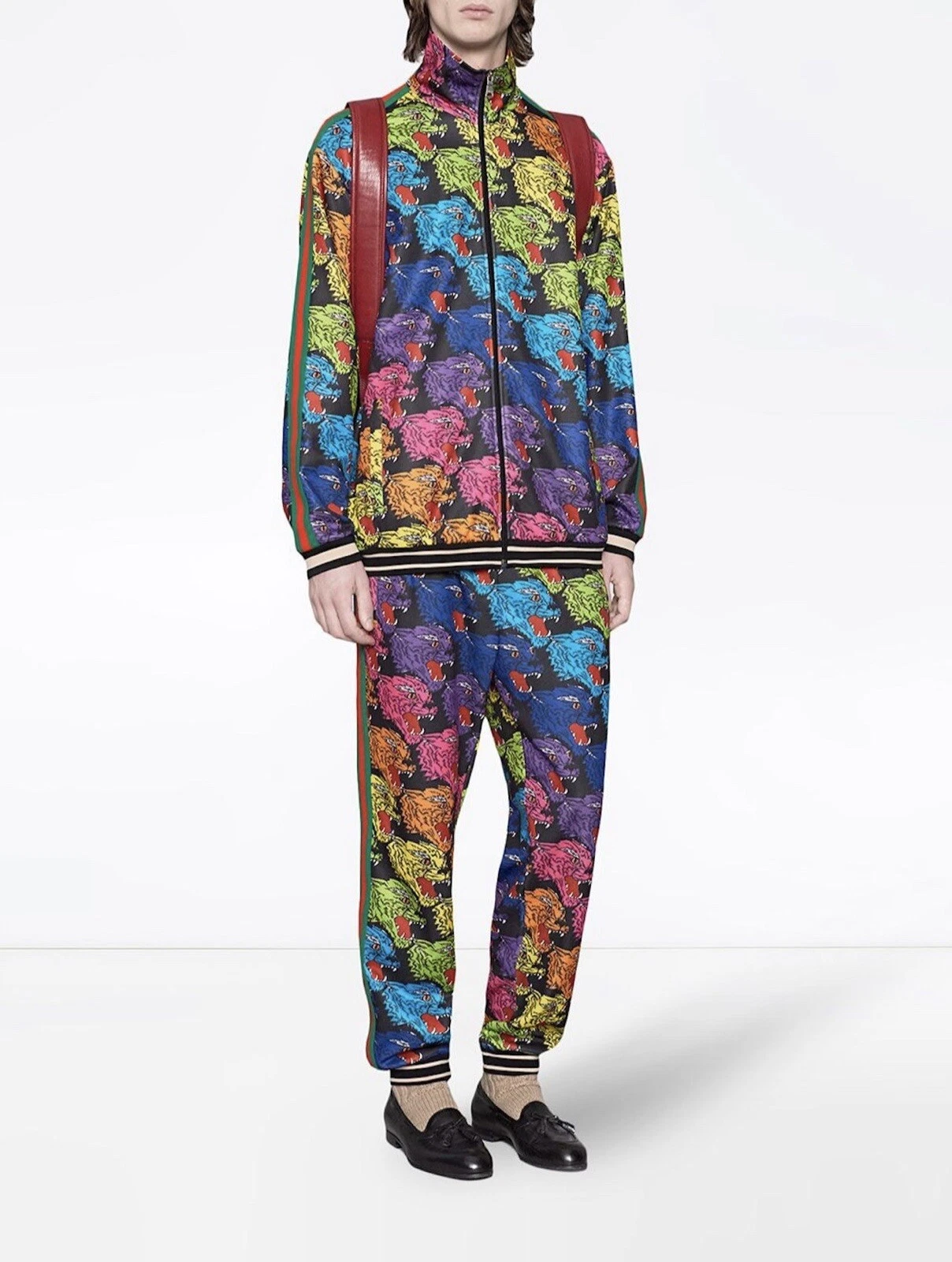 Giacca Jersey Nuova con etichette Gucci Pantera Arcobaleno Face Technical Web Righe 48 M $2480 00