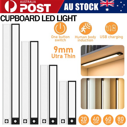 Ultra-thin Wireless LED PIR Motion Sensor Lights Strip Cabinet Lamp Rechargeable - Picture 1 of 14