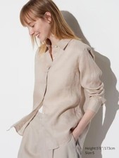 NWT WOMENS UNIQLO PREMIUM LINEN BUTTON FRONT LONG SLEEVE DRESS SHIRT L LARGE NEW