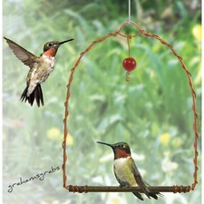 COPPER HUMMINGBIRD SWING PERCH HAND-BLOWN RED GLASS BEAD BY SONGBIRD ESSENTIALS