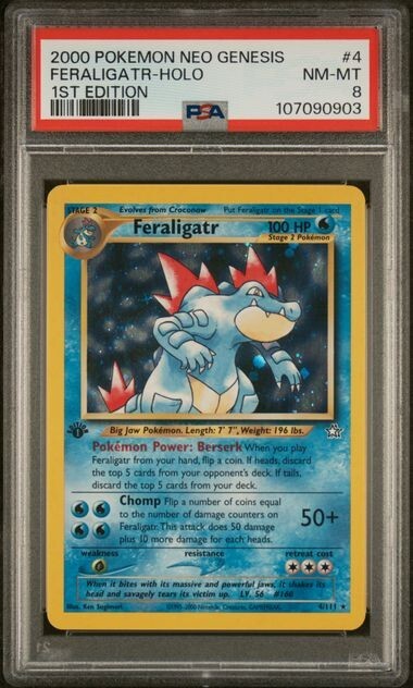 PSA 8 Feraligatr 1st Edition Holo 4/111 Neo Genesis 2000 Pokemon Card