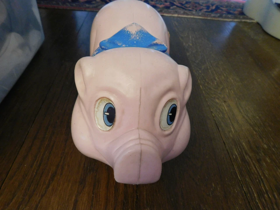 Винтажная РЕДКАЯ игрушка-толкатель Marx 1966 большая мягкая пластиковая чернила розовая с наклейкой б/у в отличном состоянии - Изображение 3 из 4