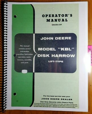 John Deere KBL Disk Harrow Lift Type Owner's Operator's Manual OM-B33-559 5/59
