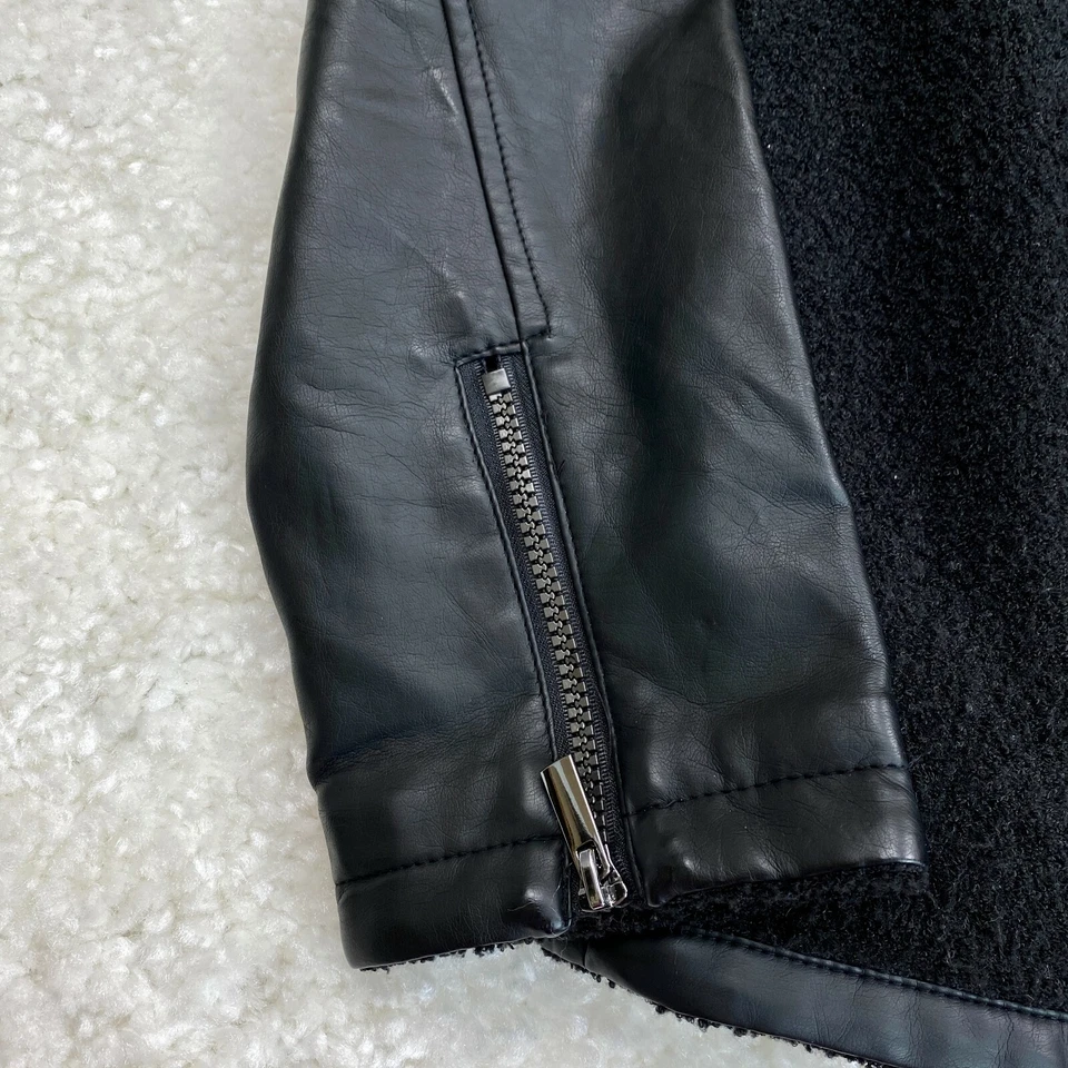 Weather Tamer Womens Jacket Sz L Black Gray Faux Leather Zip Long Sleeve - Image 4 of 4