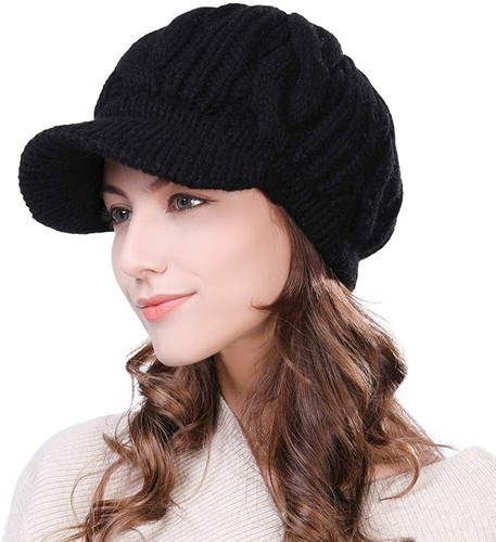 Merino Wool Knit Visor Beanie Newsboy 