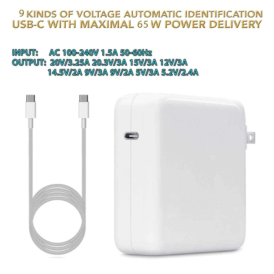 61W Type C USB C AC Adapter Charger for MacBook Pro 13" 2016 2017 2018 A1708 - Image 2 of 4