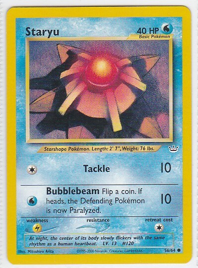 M) Pokemon Nintendo GAMEFREAK Collector Trading Card Staryu 56/64 40HP