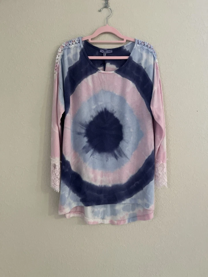 NUEVO Top Tempo Paris Tie Dye Manga Larga Bordado Encaje Lana Angora Talla Grande