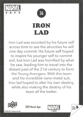 Marvel Ages 2021 (UD) LOW SERIES STICKER PARALLEL BASE Card #36 / IRON LAD - Picture 2 of 2