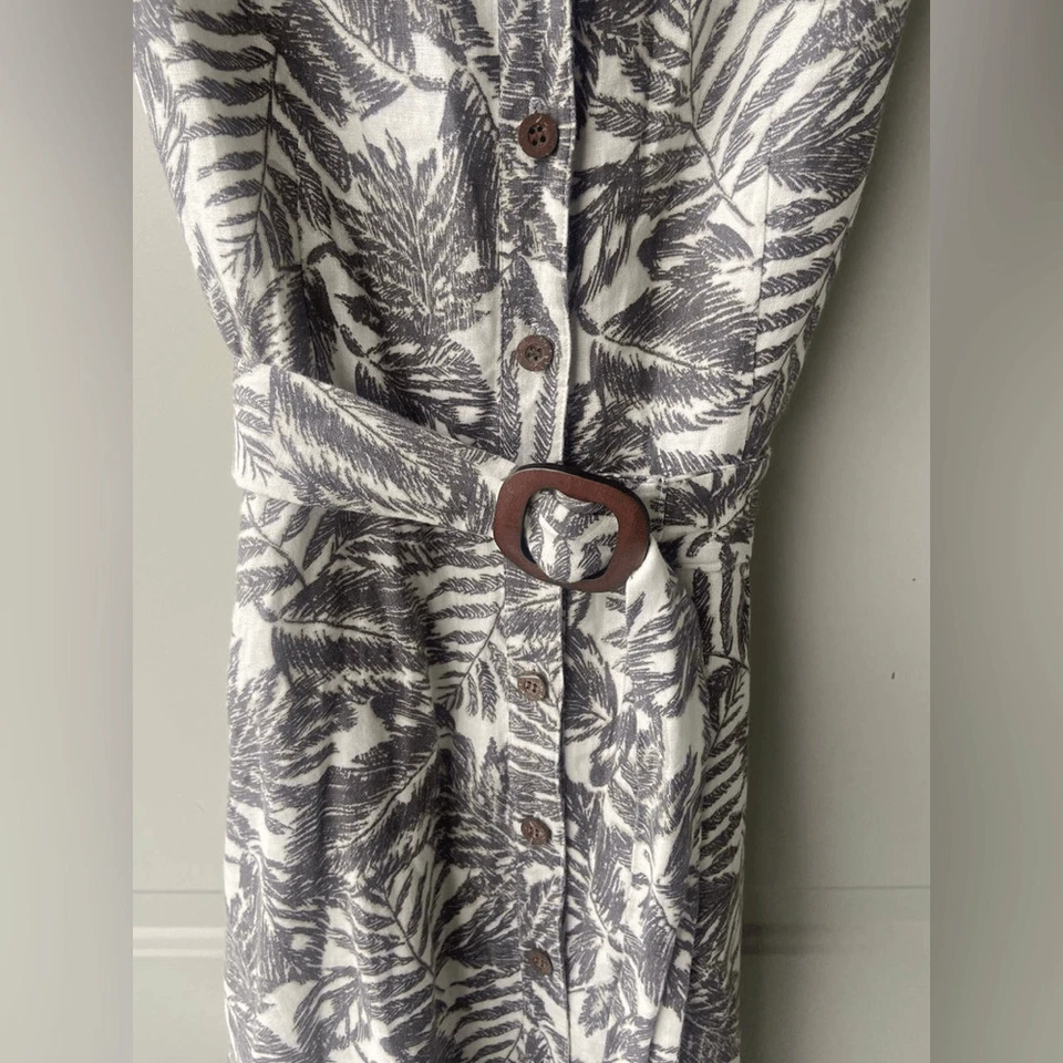 Vestido midi retro Charter Club Petite 100 % lino para mujer 6P con cinturón botón delantero Foto 3 de 4