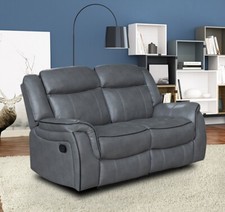 Image of Grey Leather Gel Recliner 3 Seater 2 Seater or Armchair Sofa Suite - CLIFTON
