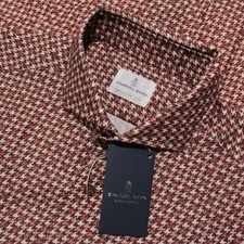 Emanuel Berg NWT Casual Button Down Shirt Size 42 16.5 Large in Red/Brown/Multi