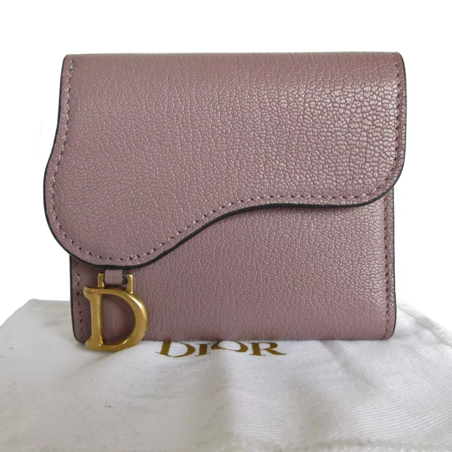 Portefeuille triple Christian Dior authentique cuir violet beige s0071i