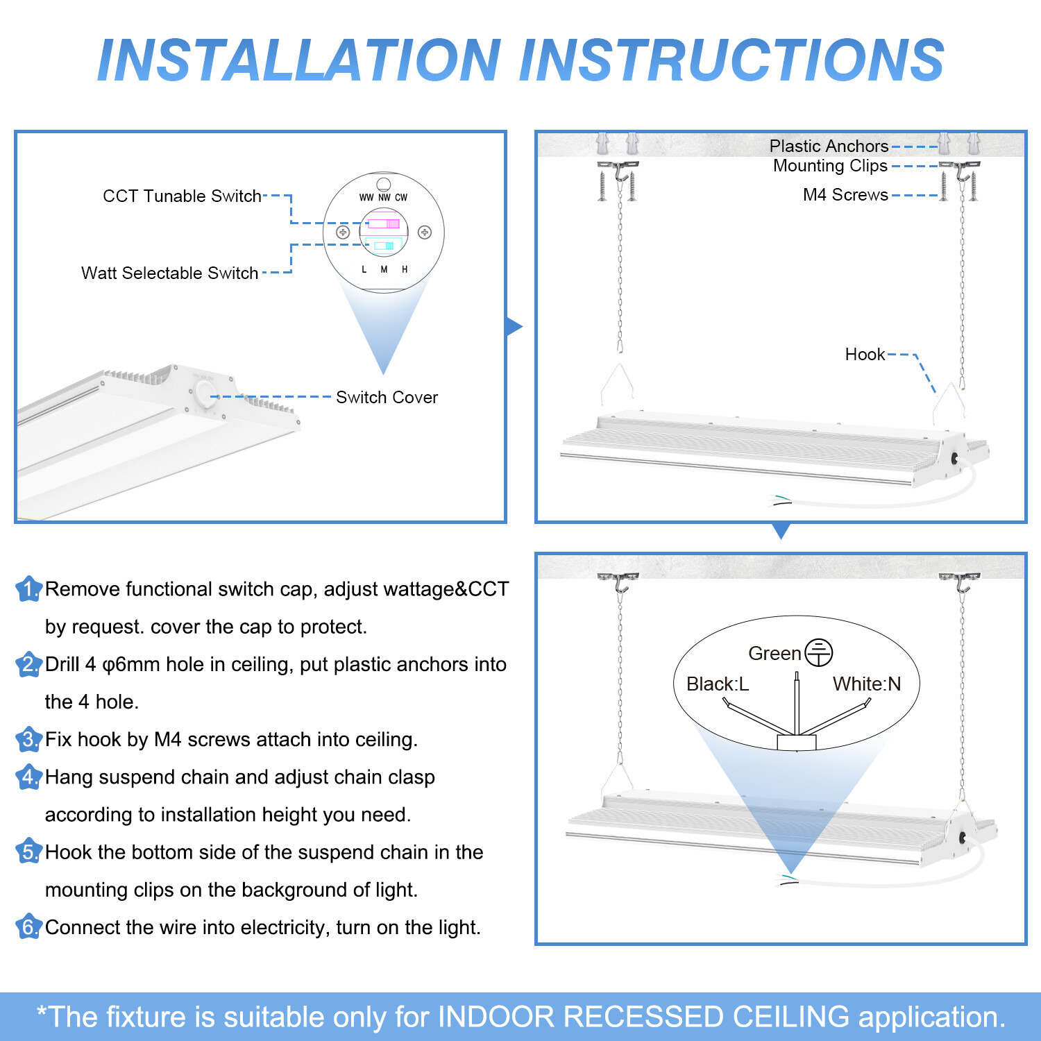 300Watt LED Linear High Bay Shop Light Commercial Warehouse Factory Hanging Lamp