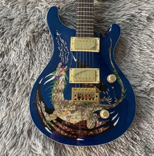 Custom SE PR Electric Guitar Blue Loong Top Bird Inlay H-H Pickups Gold Hardware