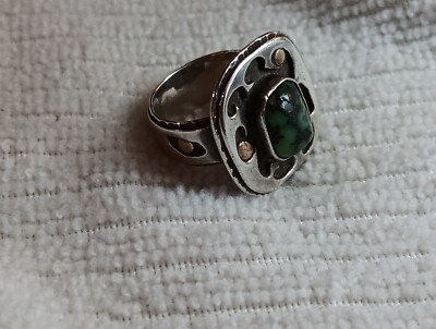 Vintage Native American Sterling Silver & 14K Gold Turquoise Ring