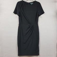Lauren Ralph Lauren Dress size 8 Black Side Ruched Short Sleeve Stretch Career