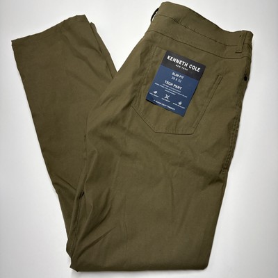 Kenneth Cole Tech Pants Mens 4way Stretch Slim Fit Dark Olive