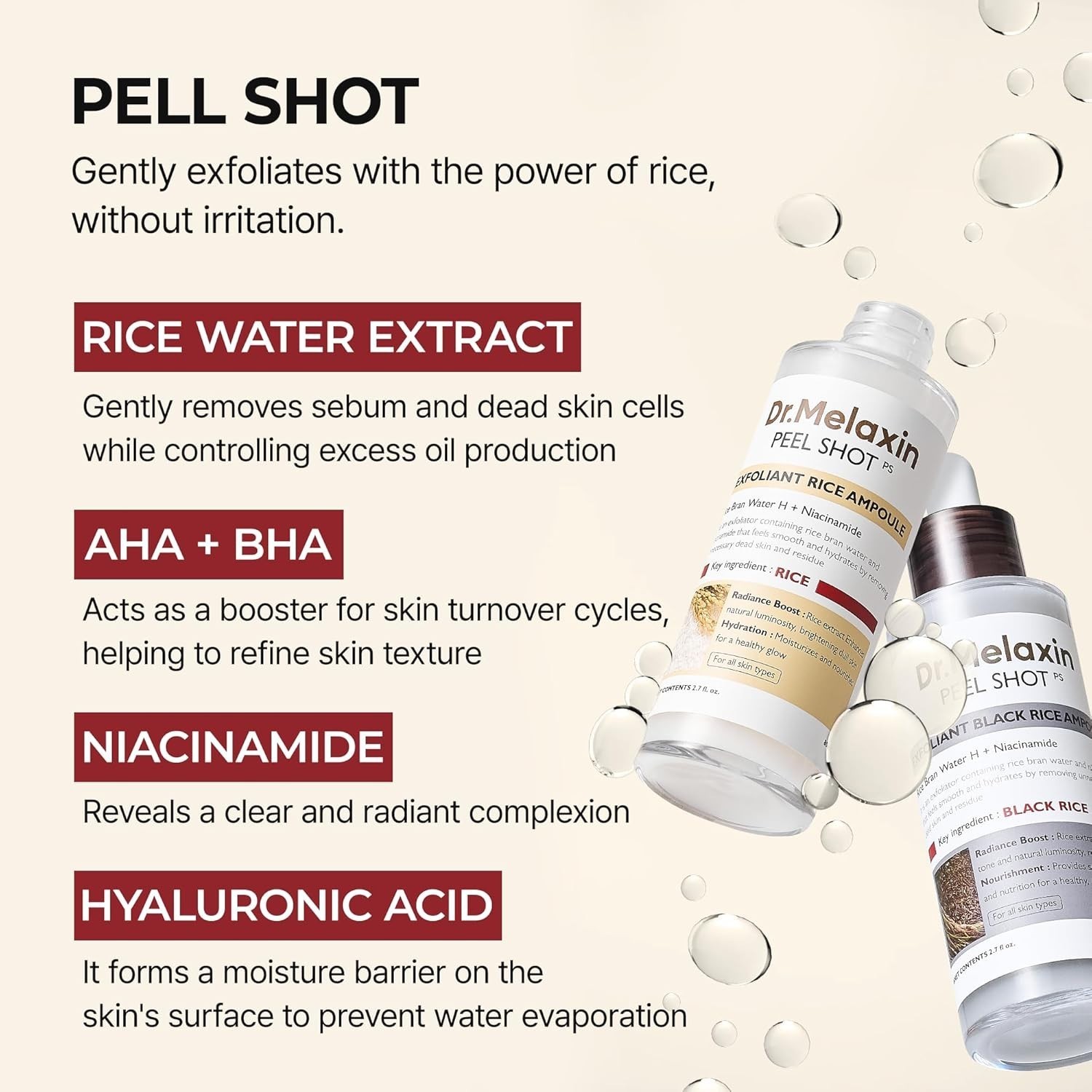 Dr.Melaxin Peel Shot Glow White and Black Rice Ampoule Duo FREE SHIPPING US