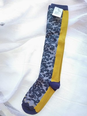 Kapital Damask Yellow   grey purple   Socks NWT  Made in Japan