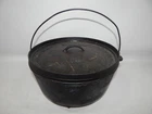 Vtg Lodge 14 Cast Iron Dutch Oven Pan w/ Lid & Wire Handle USA Camp Pot Footed