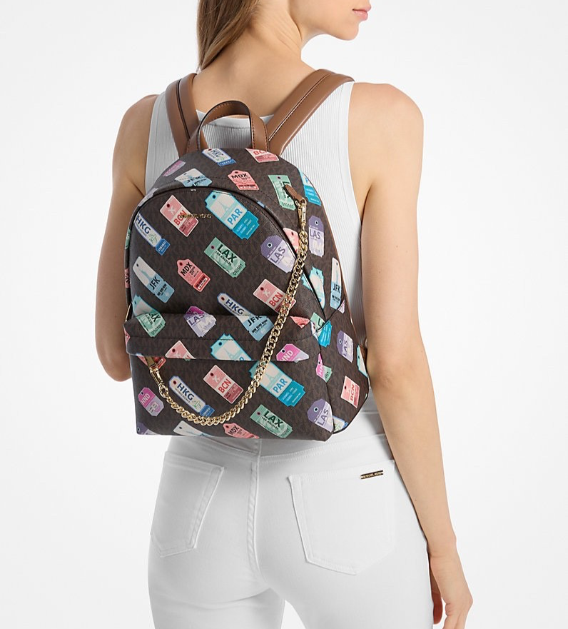 Michael Kors Slater Medium MK Signature Logo Backpack Brown
