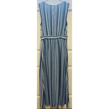 Promesa Striped Maxi Dress Sleeveless Pom Trim Blue White Size S