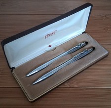 Vintage Cross Century Pen  Pencil Set Chrome Knurled Grip Box Tested USA