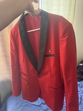 Hihawk Men's Red Tuxedo Jacket One Button Black Shawl Lapel Polyester