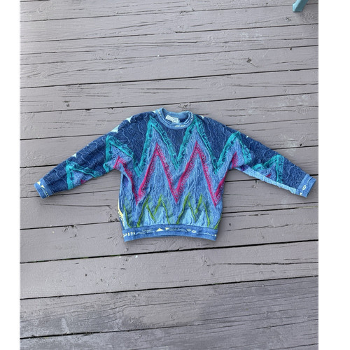 Coogi Blues 100% Cotton SS Vintage Sweater Multicolor Blue Pink Green Yellow
