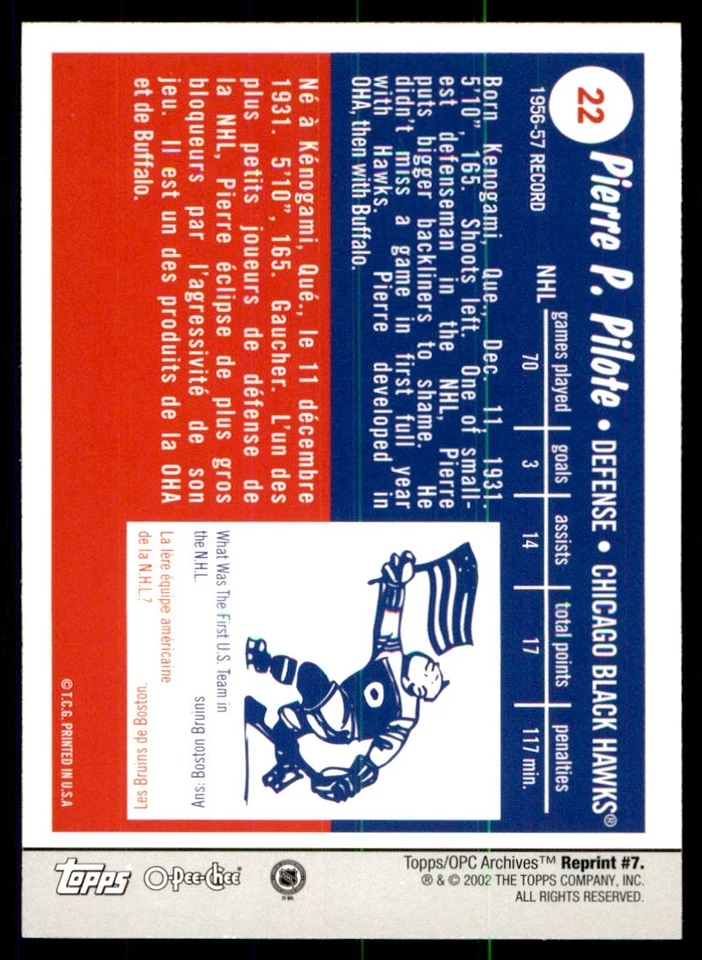 2001-02 Topps / O-Pee-Chee Archives Pierre Pilote #7 - Image 2 of 2