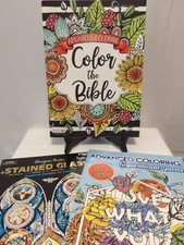 Adult Coloring Books x3- Color the Bible - Stained Glass - Inspirational Quotes