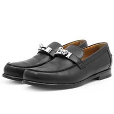 Mocasines HERMES Destin 41 1/2 Hombres Kelly Hebilla Piel de becerro Cuero Negro