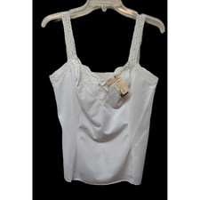 Vintage Olga First Lady CAMI TANK Top Camisole White Nylon Lace 36/L USA NEW NOS