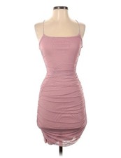 Polly & Esther Women’s Pink Cocktail Dress Small Ruched Spaghetti Straps Short