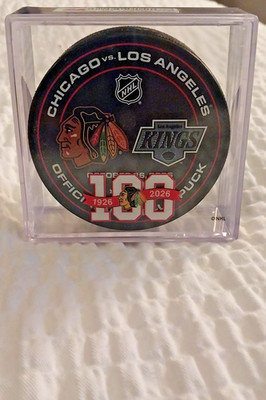 Official Chicago Blackhawks 100th Season Warm Up Puck From 10/26/2025 Kings Game