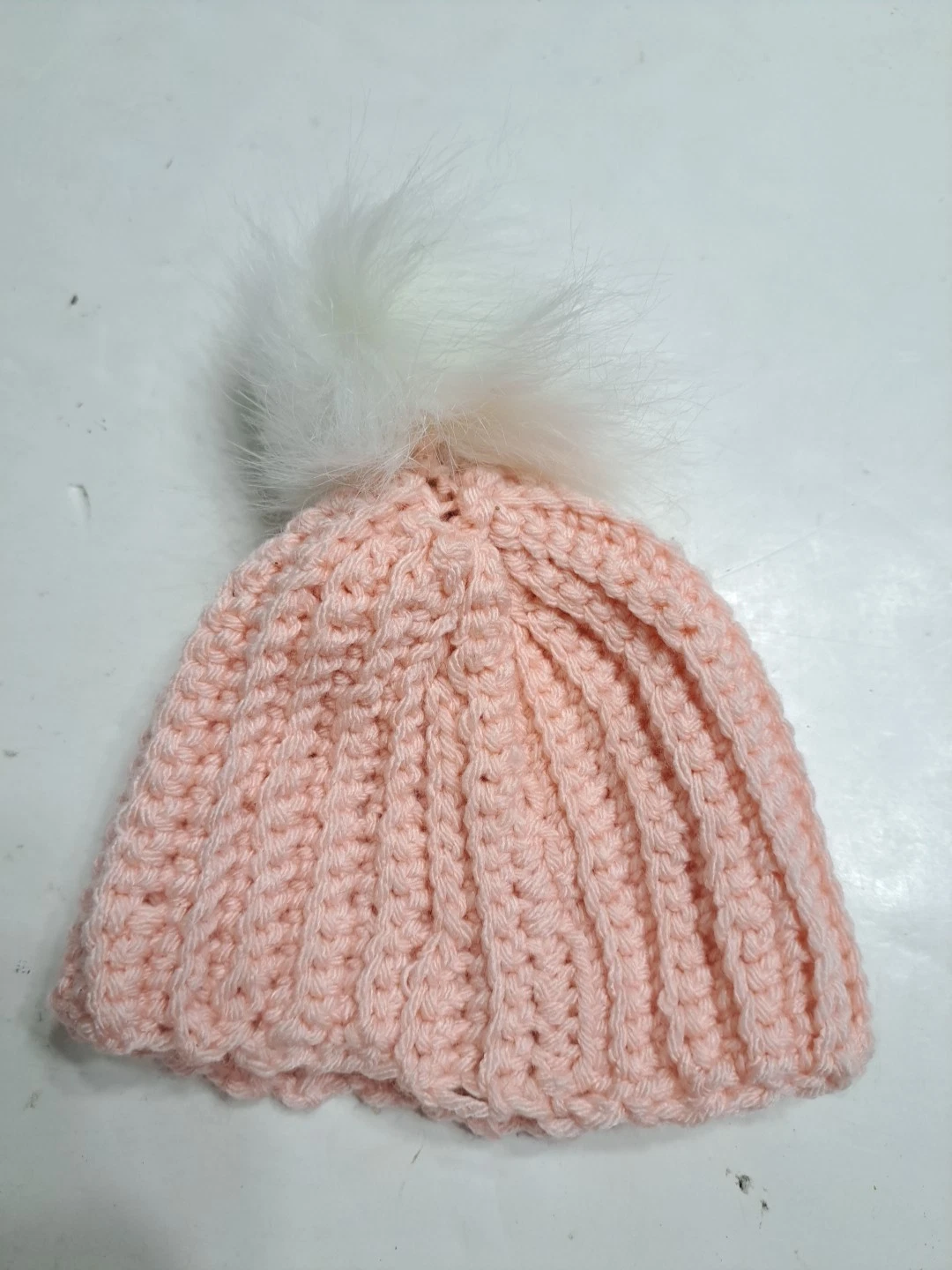 Baby Pink Crochet Hat With Pom Pom