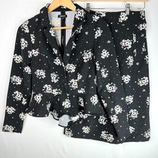 Vintage Shift Black White Floral Peplum Skirt Suit XS/S