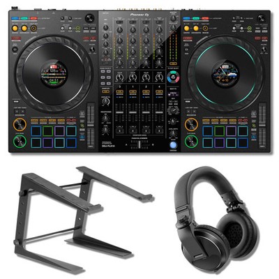 Pioneer DJ DDJ-FLX10 4-deck DJ Controller with HDJ-X5 Headphones & Laptop Stand