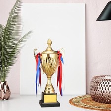 Award Trophy with Base Prize Props with Ribbon Decorations Trophy Cup Metal for