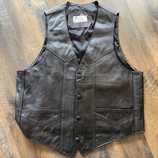 Vintage Genuine Leather Vest 38 Black Made In Mexico Snap Front Biker