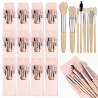 Lemecima 12 Sets Travel Makeup Brush Set Brushes Bag 3.5*6inch, Ivory Beige 