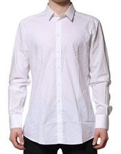 Dolce & Gabbana White Cotton GOLD Long Sleeves Formal Men's Shirt Authentic