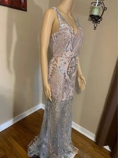 Pink with Silver Sequin Deep V Neck Sleeveless Formal Dress Size 8