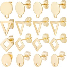 1 Box 80Pcs 4 Style 24K Gold Plated Stud Earring Findings Stainless Steel Tri...
