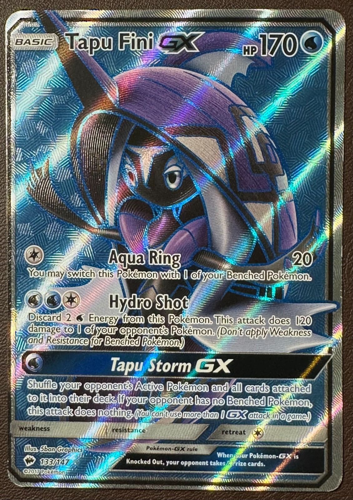 Pokemon Tapu Fini GX, 133/147, Burning Shadows, Ultra Rare, (LP)
