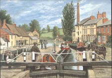 Stoke Bruerne Grand Union Canal Locks England Painting Postcard Alan Firth