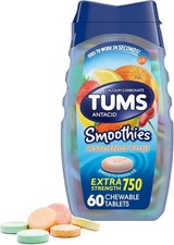 TUMS Smoothies Extra Strength Antacid 60ct Assorted Fruit Heartburn Relief
